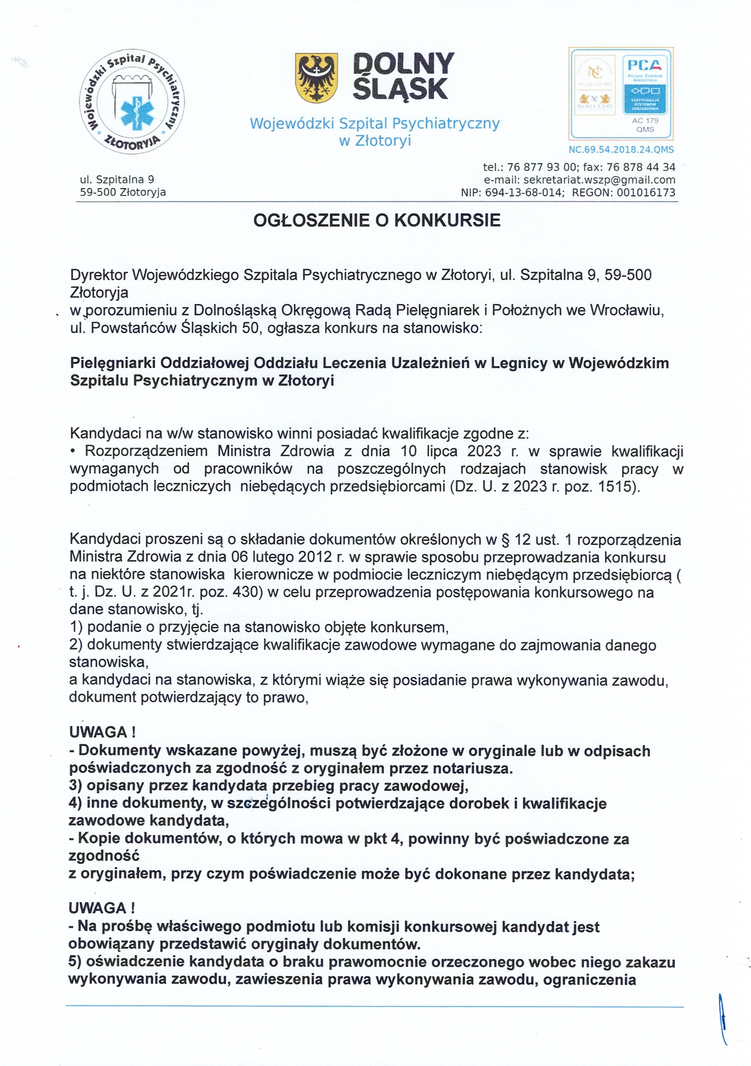 Kopnkurs na Pielęgniarkę Oddziałową